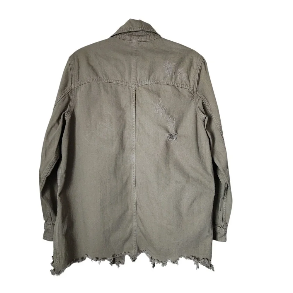FREE PEOPLE Y2K Moonchild Distressed Utility Jacket Army Green grunge festival S - Picture 2 of 6
